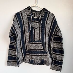 blue and grey striped Mexican Baja hoodie size medium